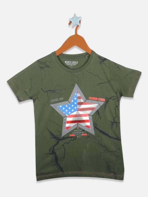 

Monte Carlo Boys Olive Green Printed Round Neck T-shirt