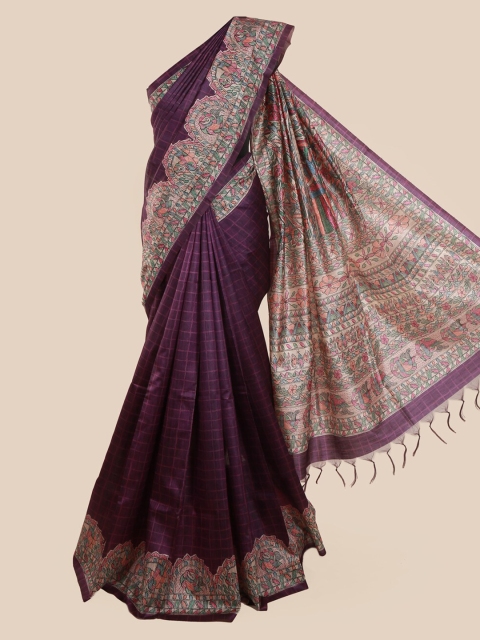 

Pothys Purple Checked Jute Silk Saree