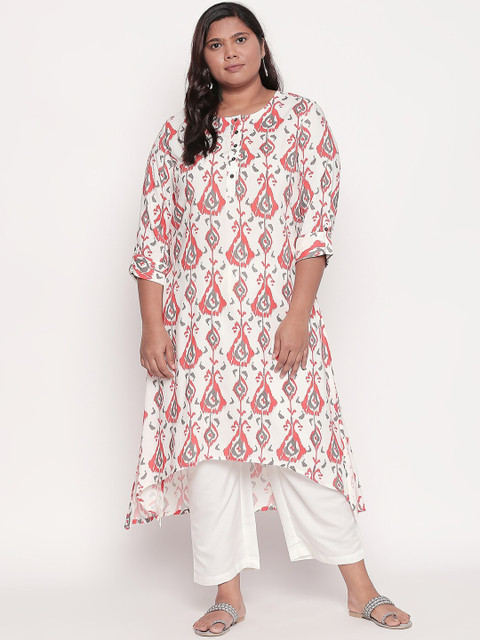 

RANGMANCH PLUS by Pantaloons Women Pink & White Printed Kurta