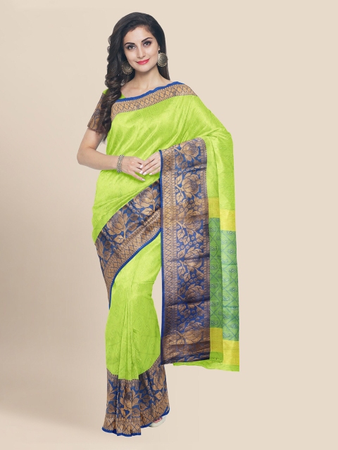 

KLM Fashion Mall Green Silk Blend Woven Design Banarasi Saree