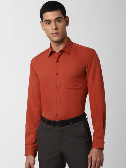 

Peter England Men Orange Slim Fit Self Design Semiformal Shirt