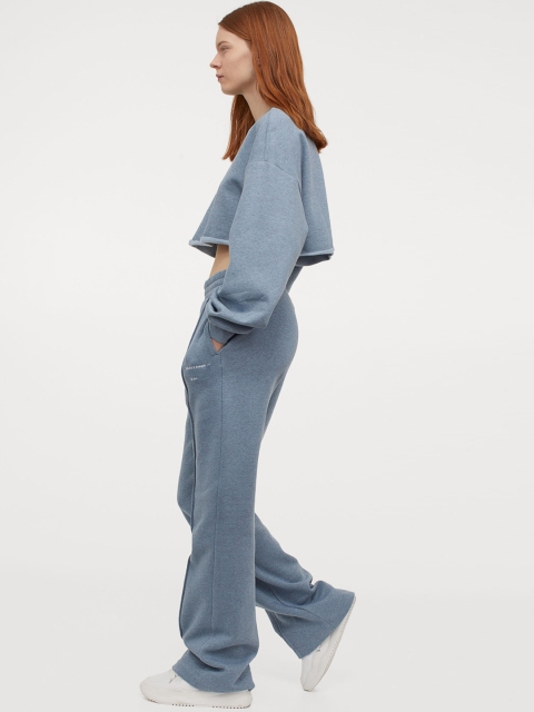 H&M Women Blue Solid Boxy Sweatshirt