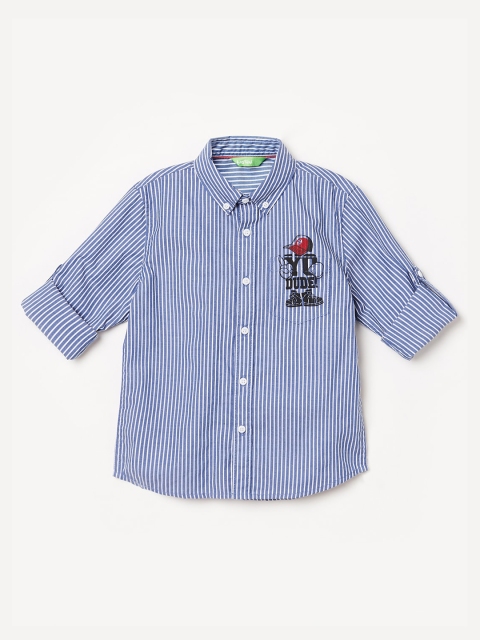 

Bossini Boys Blue & White Regular Fit Striped Casual Shirt