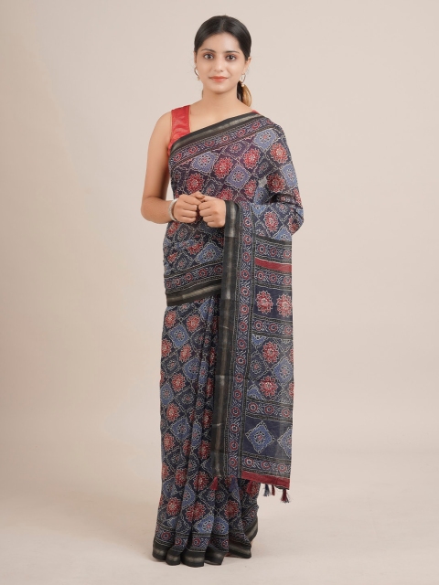 

Pothys Purple & Blue Jute Silk Printed Saree