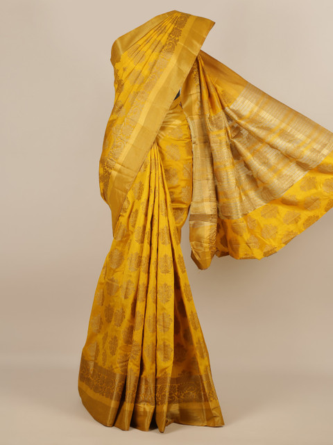 

Pothys Mustard Yellow & Gold-Toned Jute Silk Woven Design Saree