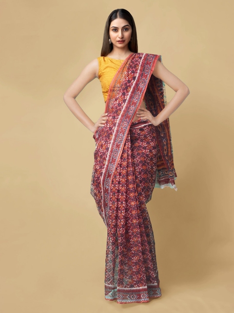 

Unnati Silks Red & Orange Pure Cotton Printed Kota Saree