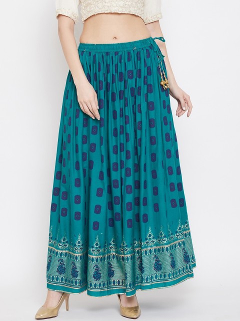 

Clora Creation Women Teal Green & Blue Printed Flared Maxi Skirt