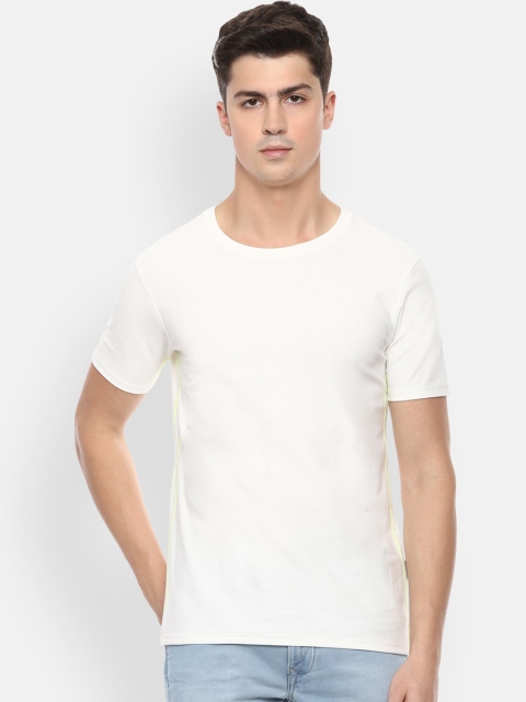 

V Dot Men White Solid Round Neck Cotton Pure Cotton T-shirt