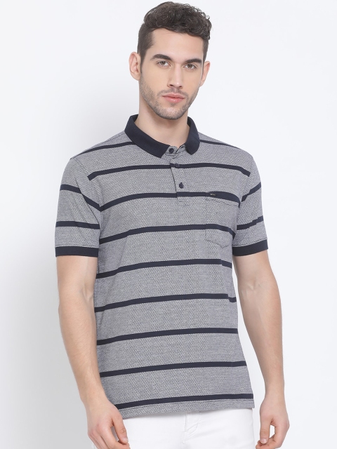 Richlook Men Navy Blue Striped Polo Collar T-shirt