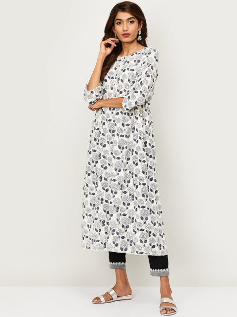 

Melange by Lifestyle Women White Floral Printed Anarkali Kurta