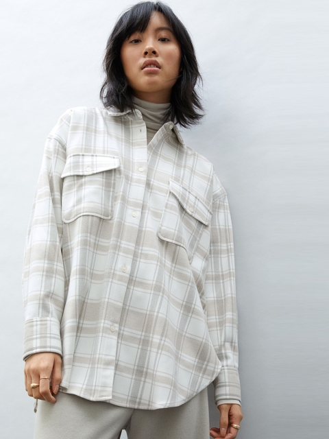 

H&M Women White Checked Flannel Shirt