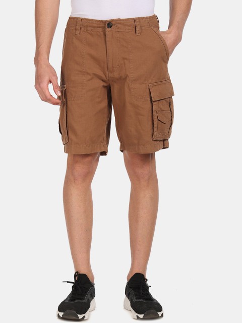 

Aeropostale Men Brown Solid Regular Fit Cargo Shorts