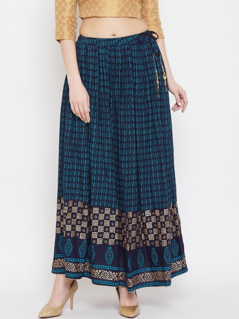 

Clora Creation Women Blue & Gold-Colour Printed Flared Maxi Skirt