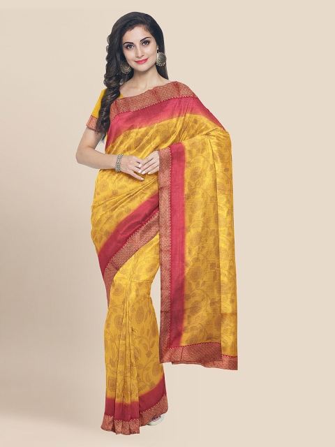 

KLM Fashion Mall Yellow Checked Silk Blend Saree
