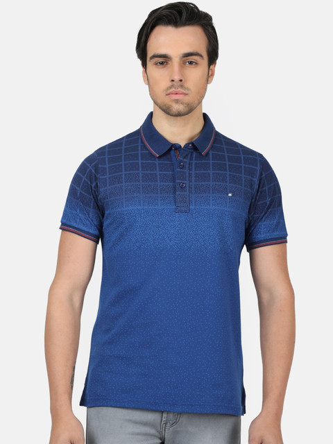 

Monte Carlo Men Blue Printed Polo Collar T-shirt