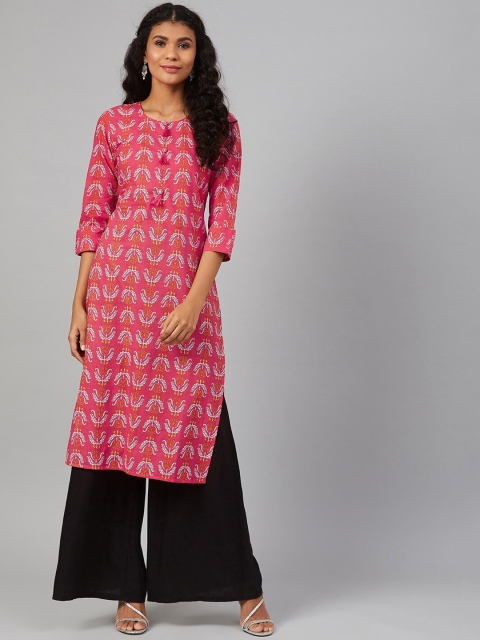 

See Designs Women Pink & Off White Floral Printed Kurta