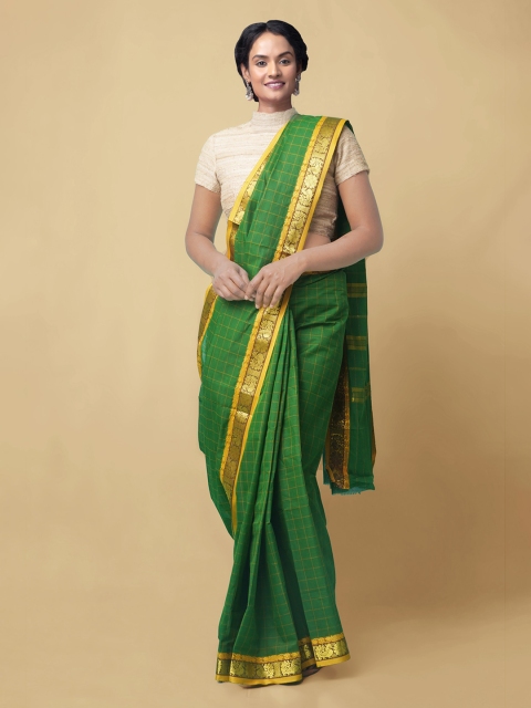 

Unnati Silks Green Pure Cotton Woven Design Chettinad Saree