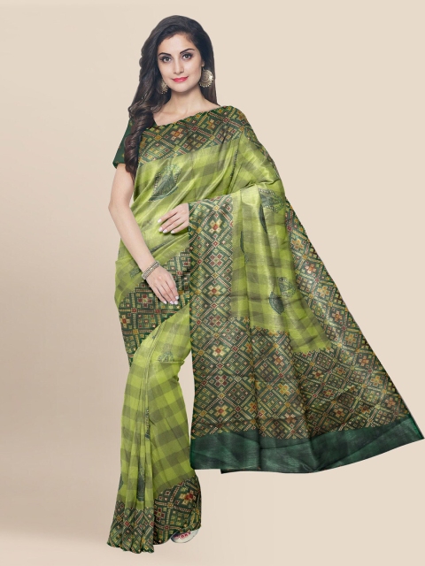 

KLM Fashion Mall Green Silk Blend Woven Design Banarasi Saree