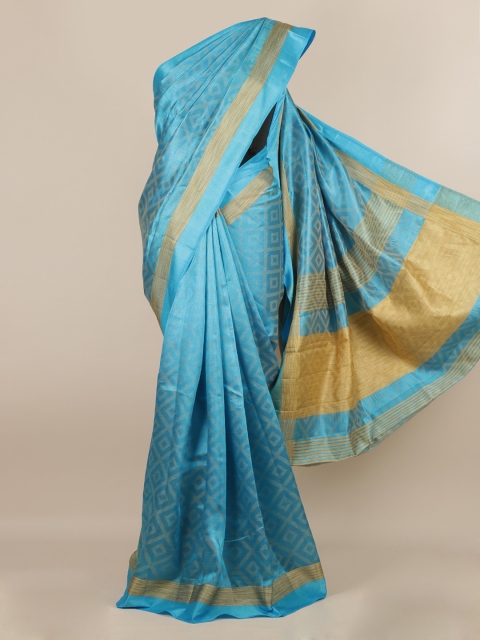 

Pothys Blue & Gold-Toned Jute Silk Woven Design Saree