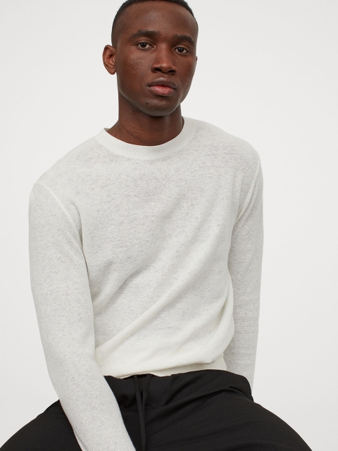 

H&M Men White Solid Sweatshirt