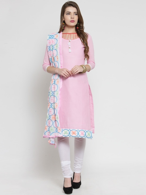 

mf Pink & Blue Cotton Blend Unstitched Dress Material
