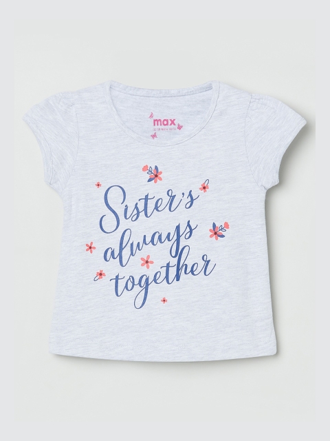 

max Grey Melange & Blue Printed Pure Cotton Regular Top