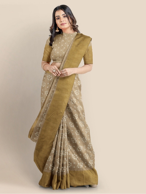 

KLM Fashion Mall Brown Linen Blend Printed Banarasi Saree