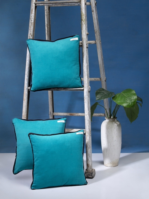 

I AM FOR YOU Teal Blue Set of 3 Solid Square Cushion Covers