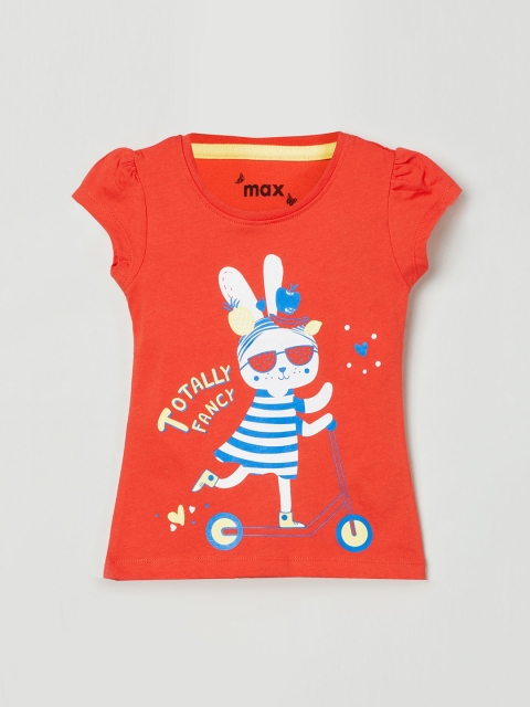 

max Red Printed Pure Cotton Regular Top