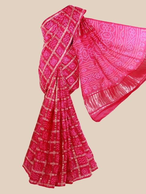 

Pothys Pink Pure Silk Printed Bandhani Saree