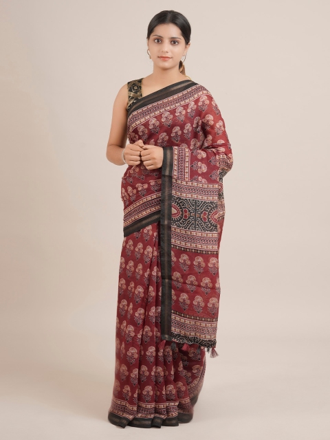 

Pothys Maroon Printed Jute Silk Saree
