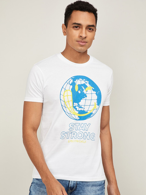

Smiley World Men White Printed Round Neck T-shirt