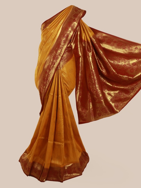 Pothys Mustard Yellow & Maroon Art Silk Woven Design Banarasi Saree