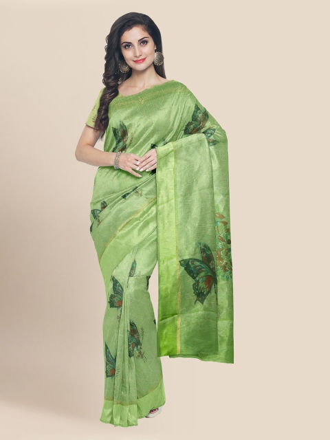 

KLM Fashion Mall Green Silk Blend Printed Banarasi Saree