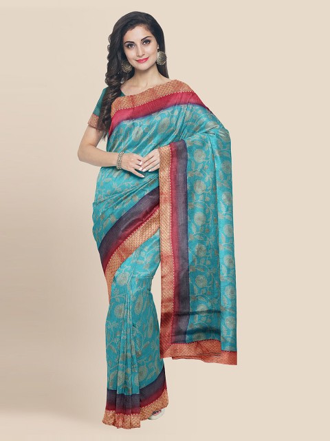 

KLM Fashion Mall Blue Woven Design Silk Blend Saree