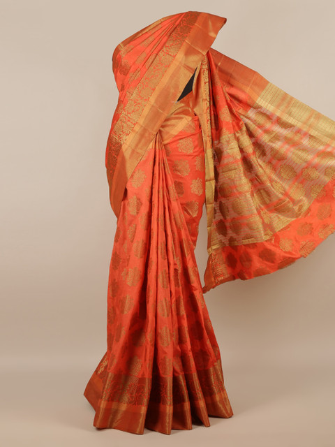 

Pothys Orange Woven Design Jute Silk Saree