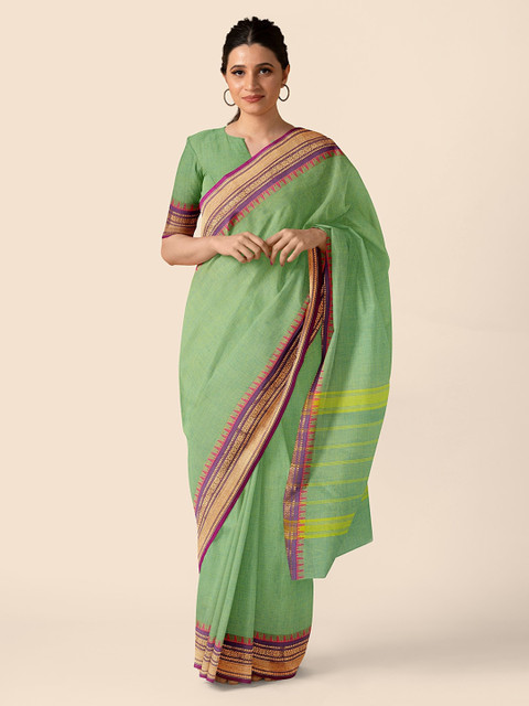 

Taneira Green Pure Cotton Solid Chettinad Saree