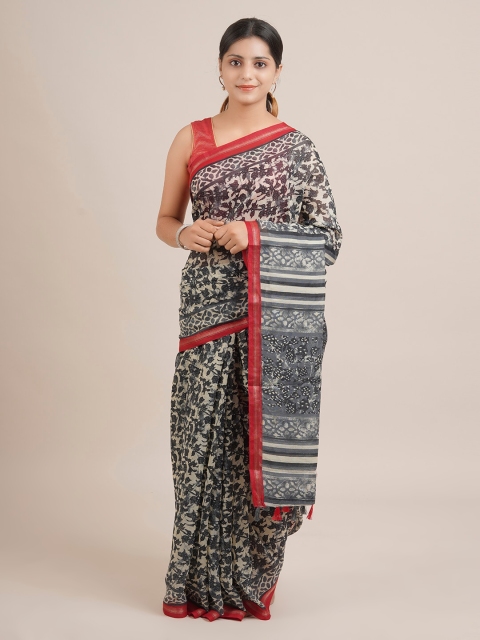 

Pothys Black Printed Jute Silk Saree