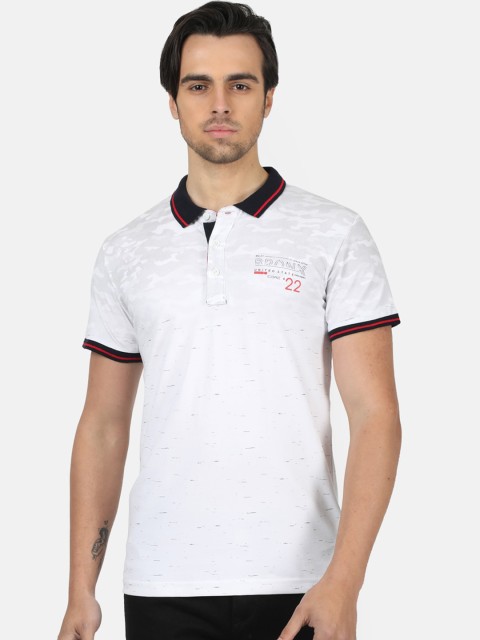 

Monte Carlo Men White Printed Polo Collar T-shirt
