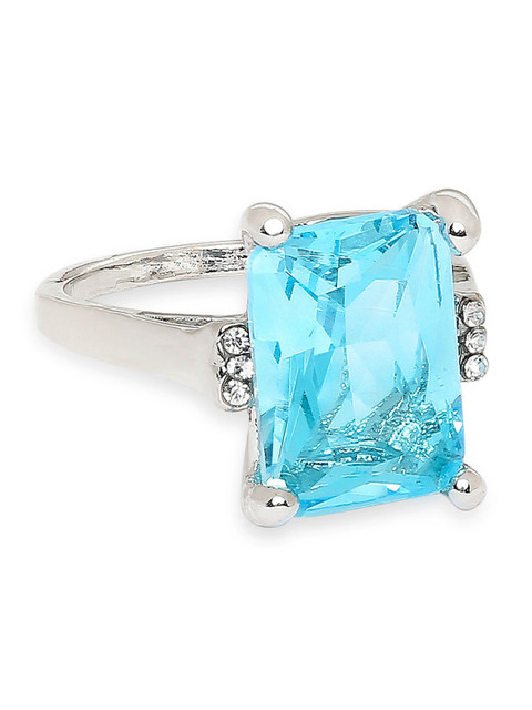 

OOMPH Silver-Plated White & Blue CZ-Studded Handcrafted Finger Ring