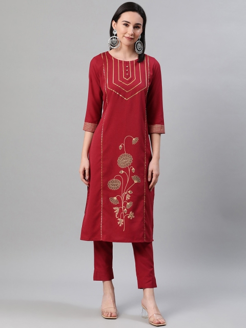 

ZIYAA Women Maroon Printed Kurta with Trousers