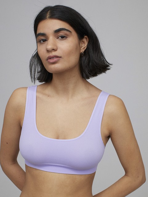 

H&M Women Purple & White Solid 2-pack seamless bra tops