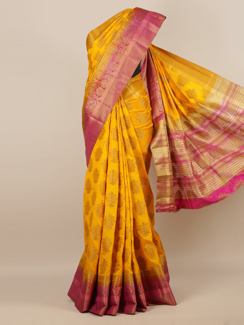 

Pothys Yellow Woven Design Jute Silk Saree