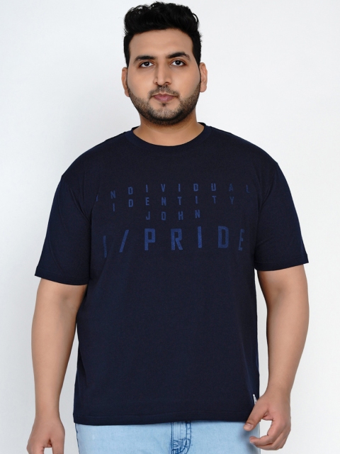 

John Pride Men Navy Blue Printed Round Neck T-shirt