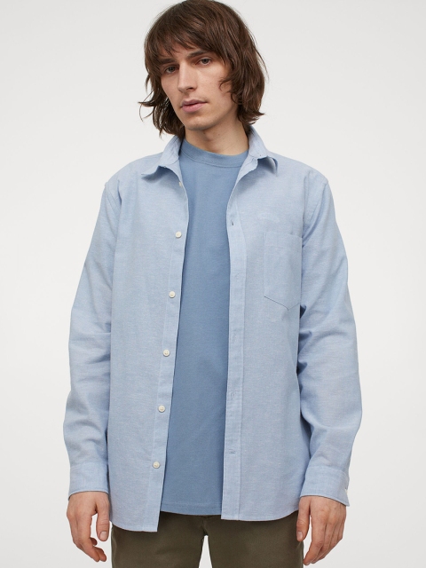 

H&M Men Blue Cotton Linen Shirt