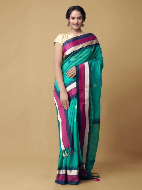 

Unnati Silks Green Solid Silk Cotton Saree
