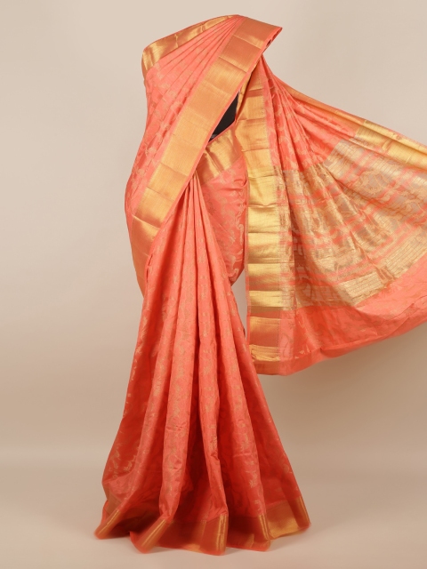 

Pothys Peach-Coloured Woven Design Jute Silk Saree