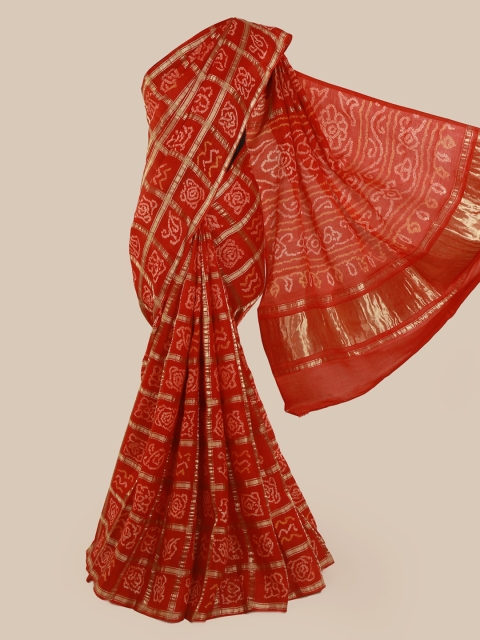 

Pothys Red Pure Silk Printed Bandhani Saree