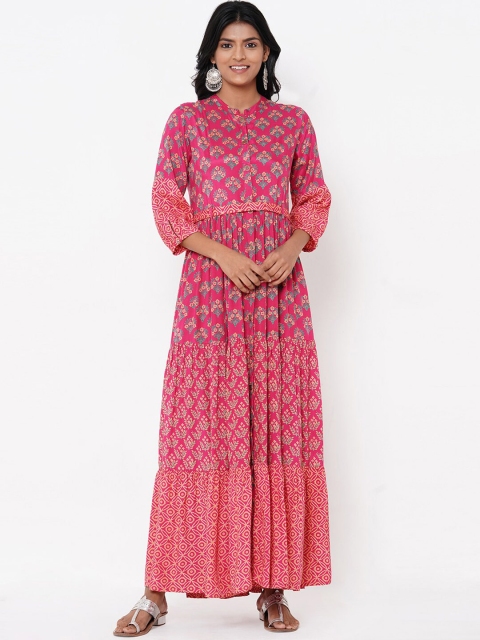 

FASHOR Women Pink Printed Maxi Dress