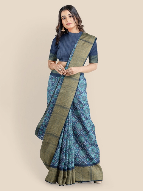 

KLM Fashion Mall Blue Linen Blend Printed Banarasi Saree